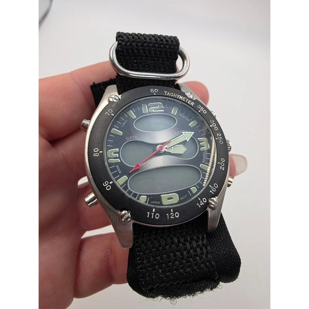 Athletic Works Mens Ana-Digi Watch‎ Black Nylon Strap 3ATM Water Resistant 3338